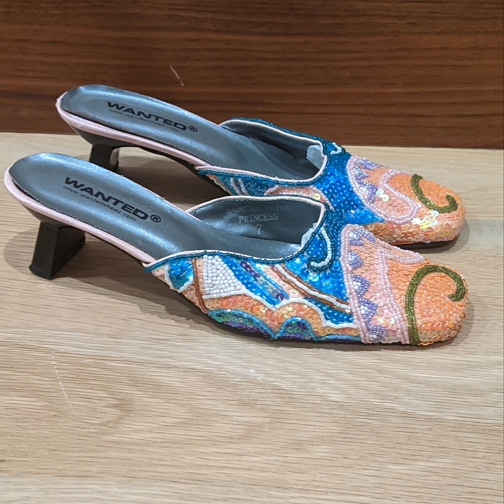 Vintage sequin kitten heel mules